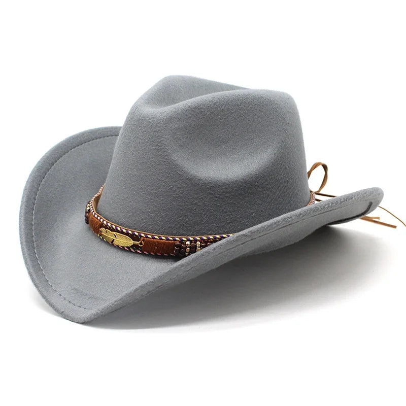 Vintage Style Wide Brim Hat with Leather Band for Men and Women Classic Retro Wool Felt Hat
