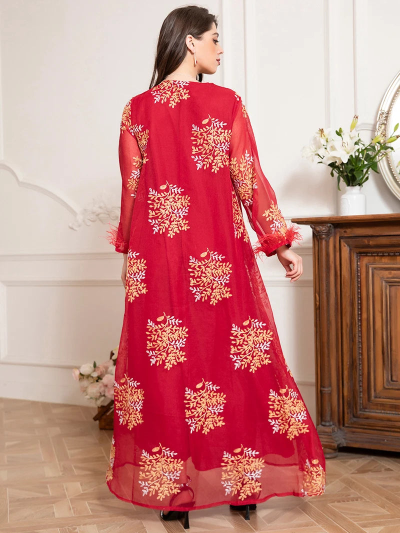 Charming banquet style Round neck Printed Embroidery Regular sleeve Kaftan suitable for all seasons