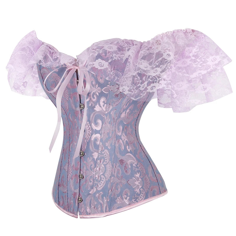 Lace Corset with ming Waistband and Drawstring Closure Stylish Floral Design