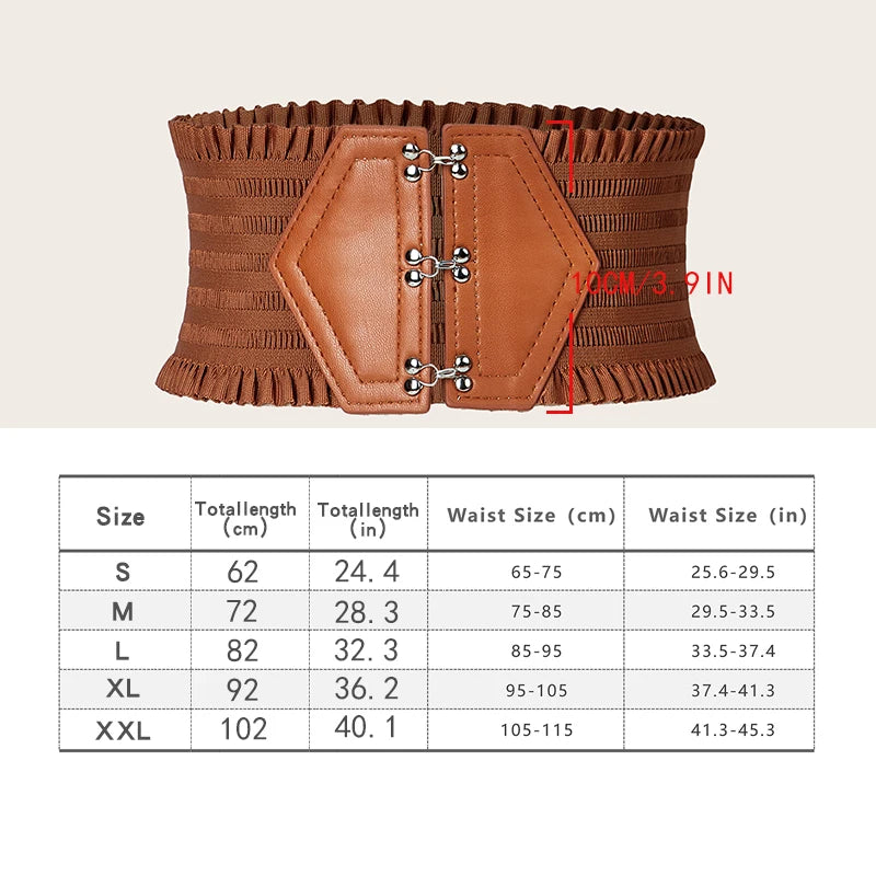 Vibrant Triple Buckle Elastic Waistband Ruffles Wide Belt - Elegant Decorative with Adjustable Strap