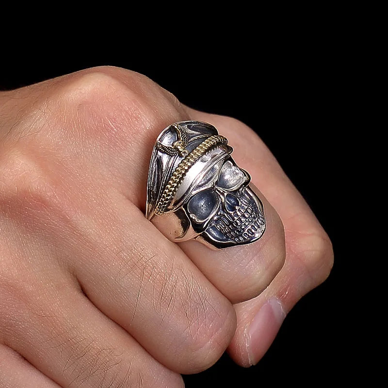Retro Colored Navy Officer Skull Ring For Men Gothic Rock Open Ring Biker Accessories Handmade Jewelry Unisex Gift