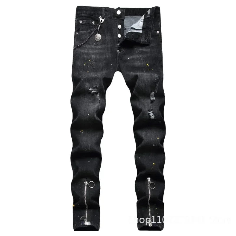 Skinny Denim Jeans Holes Jeans Italian Style Stretch Ripped Denim Pants Quality Denim Trousers