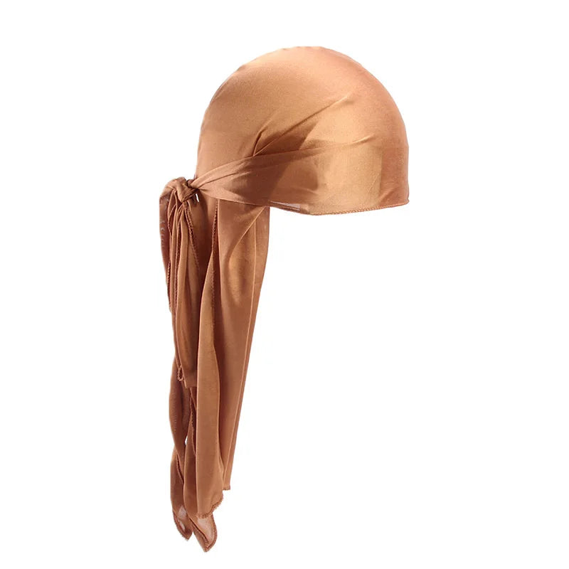 Unisex Silky Long Tail Durag Pirate Hat Turban Fashion Headwraps Cap Bandana Women Men Headwear Caps