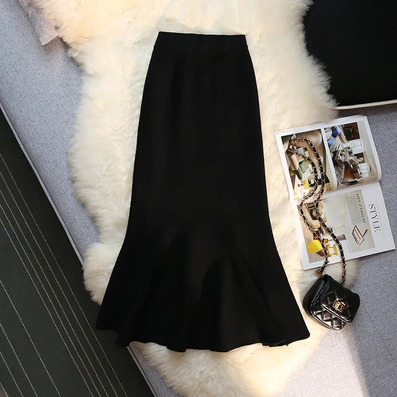 Vintage Knit Long High Waist Slim Mermaid  Trumpet Skirt