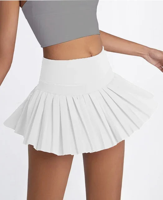 Safe Tennis Skirts XS-XXL Gym Golf Running Pleated Pant skirt Women Sports Fitness Shorts Pocket High Waist Skort