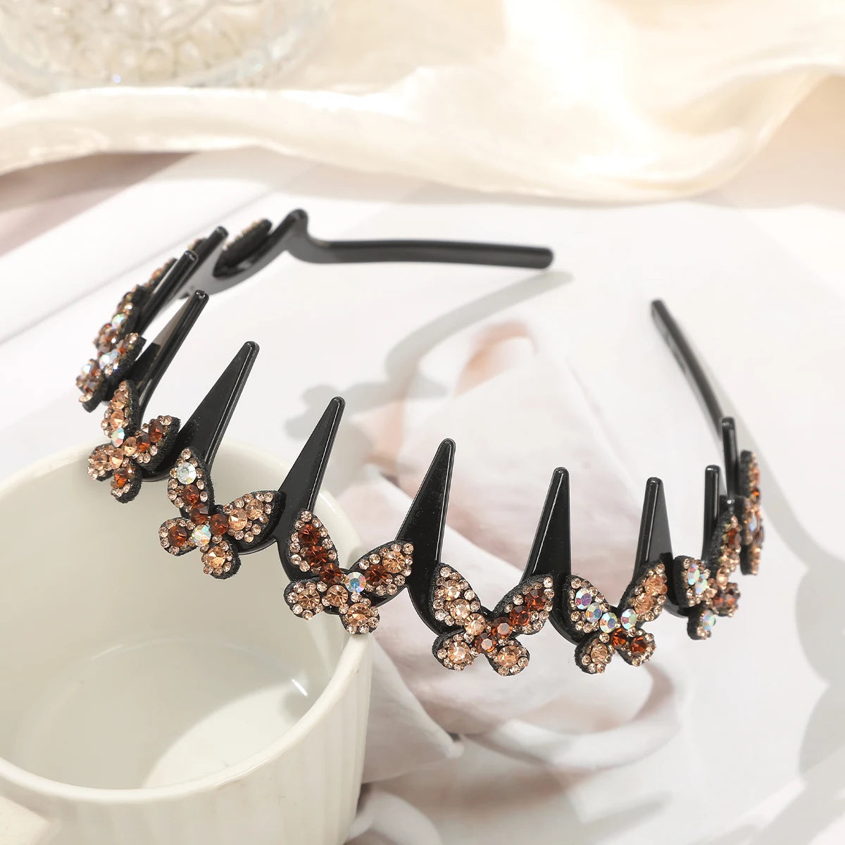 Flower Rhinestone Wave Hairband Headbands Hair Hoops Women  Retro Hair Hoops Face Wash Hairpin Fluffy Texture Toothed Comb