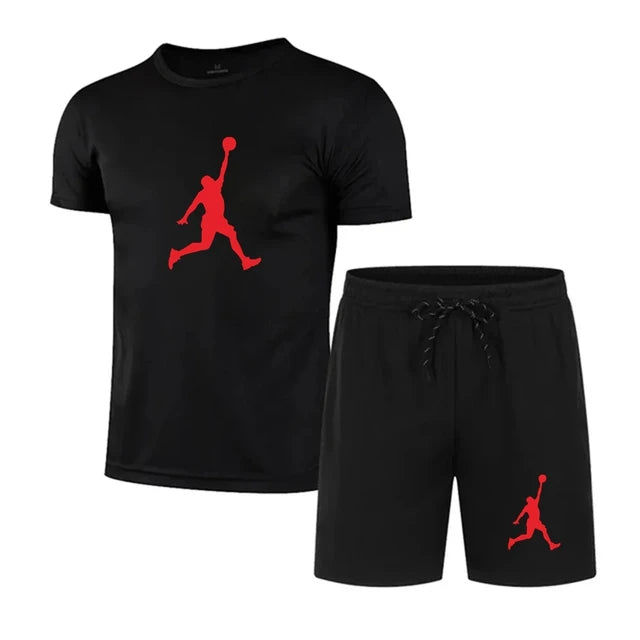 Men's casual fashion Summer mesh suit Men's quick drying Breathable sports suit Short sleeve T-shirt suit men's jogging suit