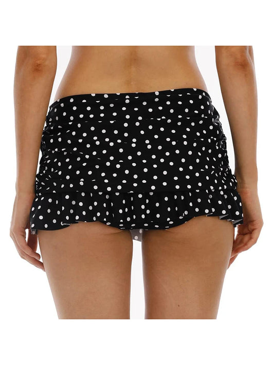 High Waisted Swimsuit Skirts with Flounce Hem and Ruched Detail Solid Color Mini Skirt Bikini Bottoms for Beachwear