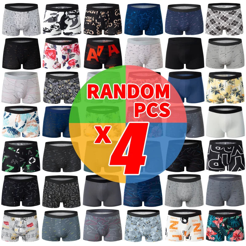 4-piece MEN'S FASHION Printed Underwear Breathable Crotch Boxers for Teenagers Comfortable plus Size Underwear up to 6XL.