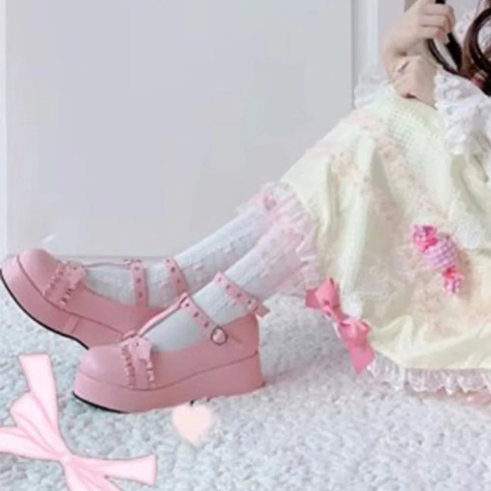 Gothic Round Toe Chunky Heel Mary Jane Cute Heart