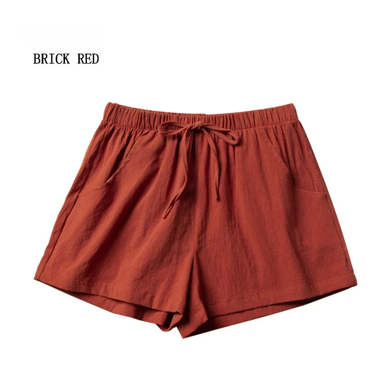 Casual Linen Shorts Women Gym Workout Shorts Cotton Short Pants High Waisted  Ladies Short