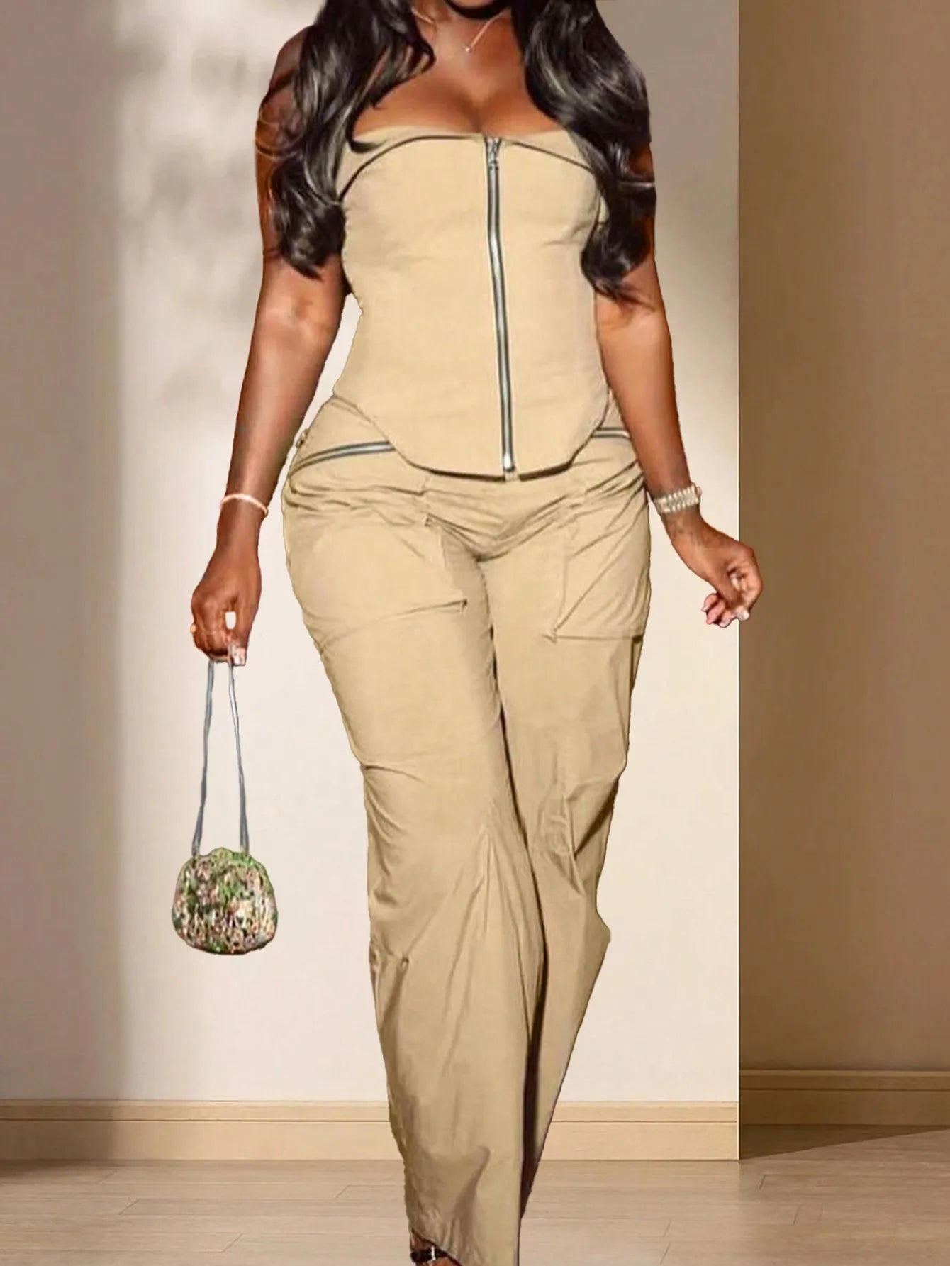 Women's 2-Piece Casual Bohemian Muse Shirt Wide Leg Pants Solid Color Daily Pleated Suit