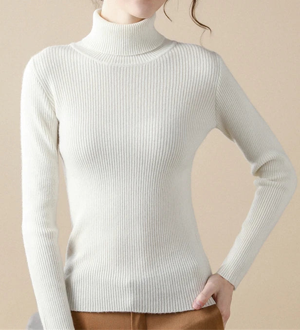 Women's Fall Turtleneck Sweater Knitted Soft Pullovers Cashmere Jumpers Basic Soft Sweaters For Women