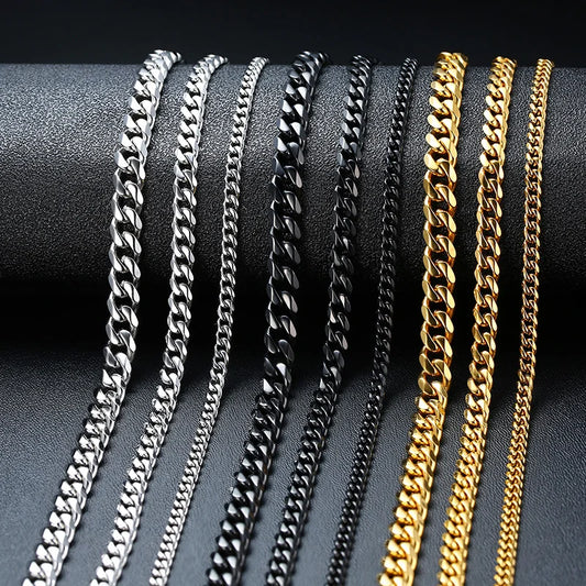 Vnox Cuban Chain Necklace for Men/ Women Basic Punk Stainless Steel Curb Link Chain Chokers Vintage Gold Color Solid Metal Collar
