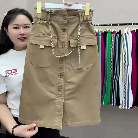 High Waist Slim Skirt Buttons A-line Casual