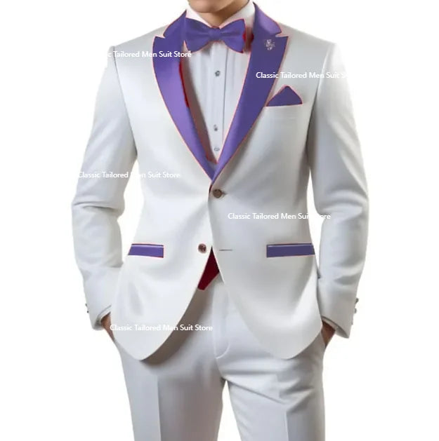 Customized White Men Suits Single Breasted Notch Lapel Slim Fit Male Clothing High Quality Wedding 2 Piece Jacket Pants