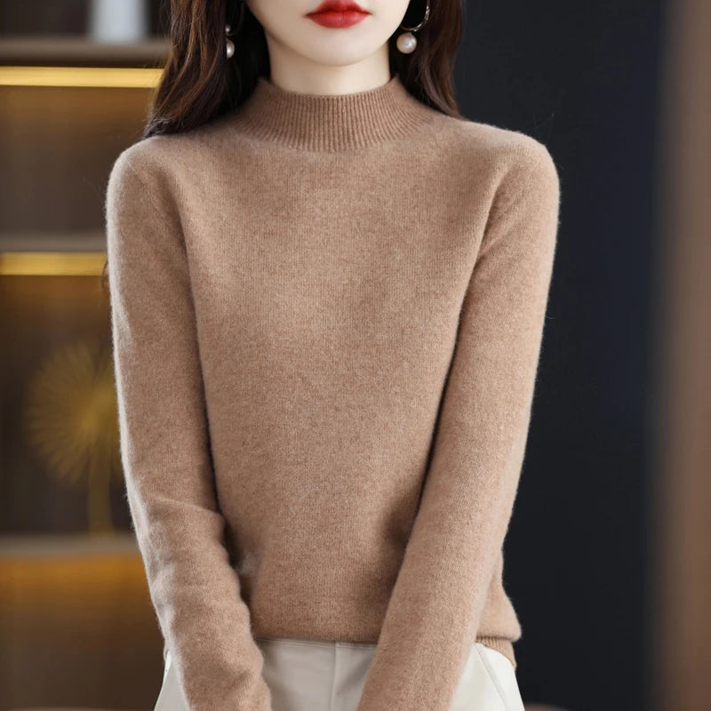 100% Pure Wool Half Turtleneck Pullover In Cashmere Sweater Women's Casual Knit Top Women's Coat