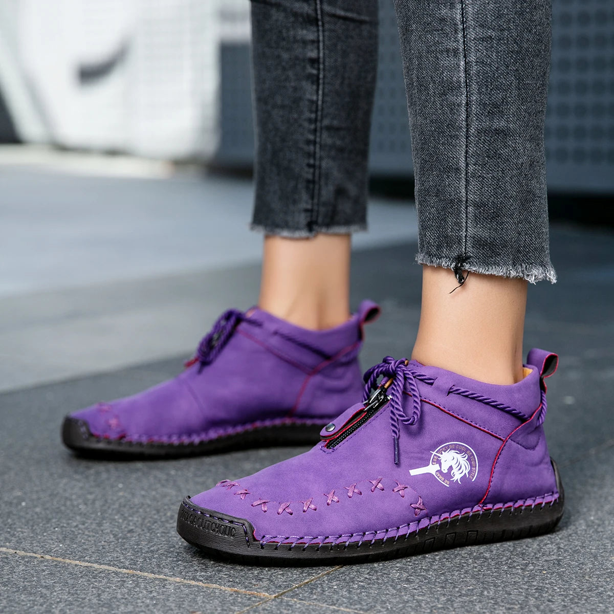 Western Chic Handmade Ankle Boots - Premium Hand-Stitched, Soft Leather, Casual Outdoor Shoes