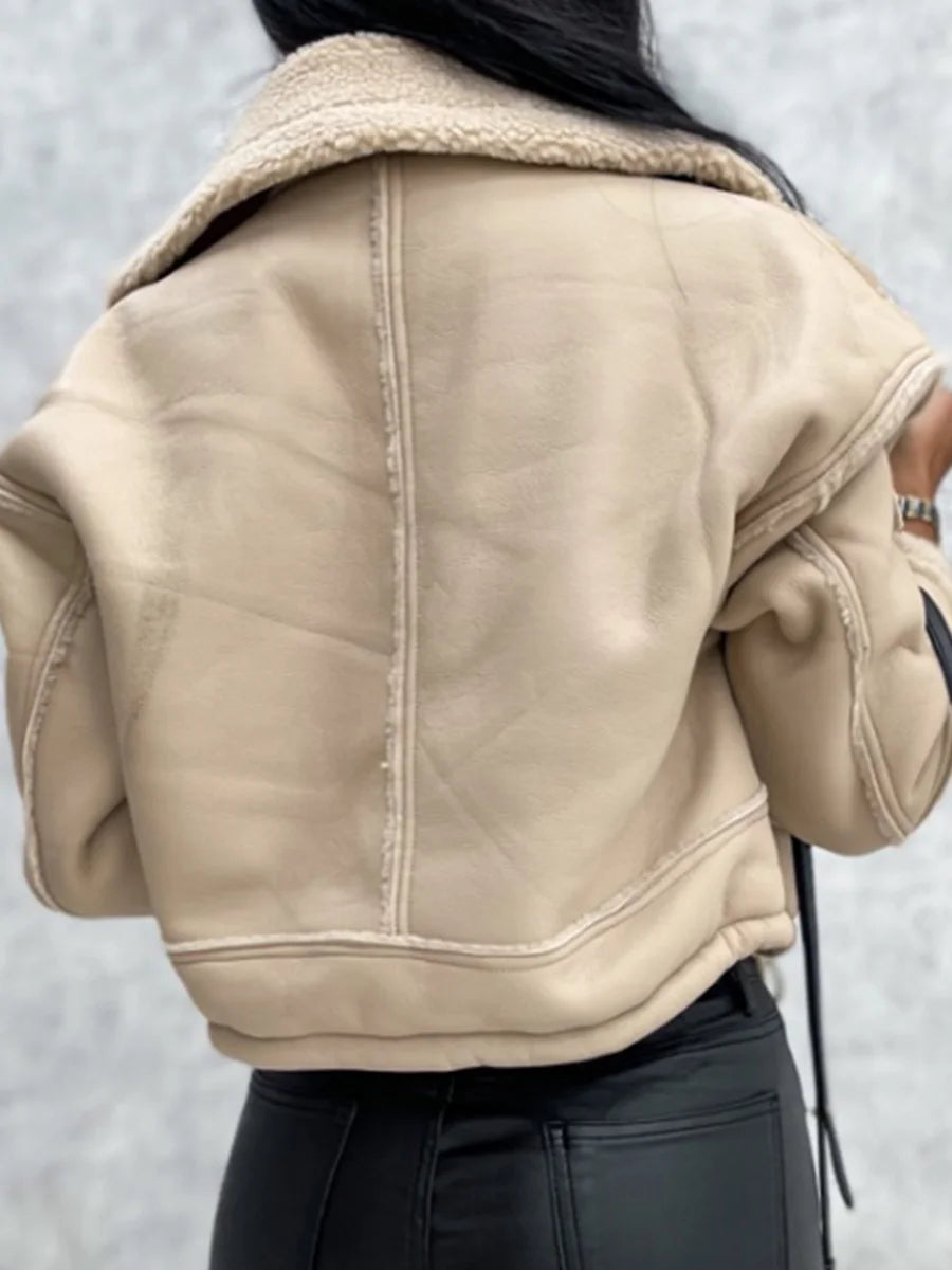 Winter Coat Stylish Long Sleeve Jacket with Zipper Closure and Patchwork Design Featuring Warm Outwear