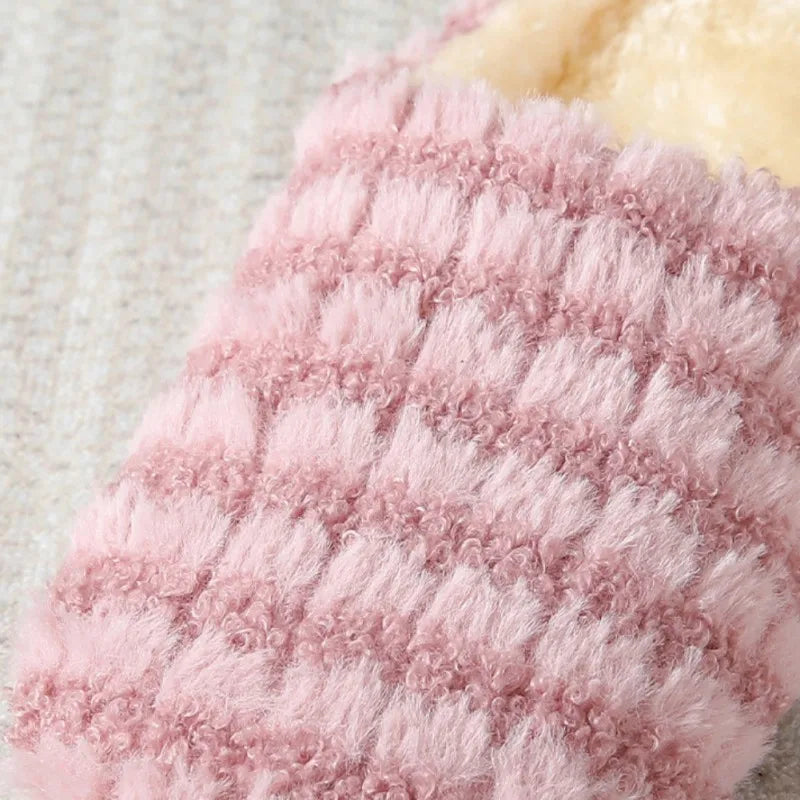 1 Pair Striped Silent Japanese Style Indoor Soft Bottom Anti Slip Cotton Slippers, Winter Insulation Durable Home Cotton Slipper