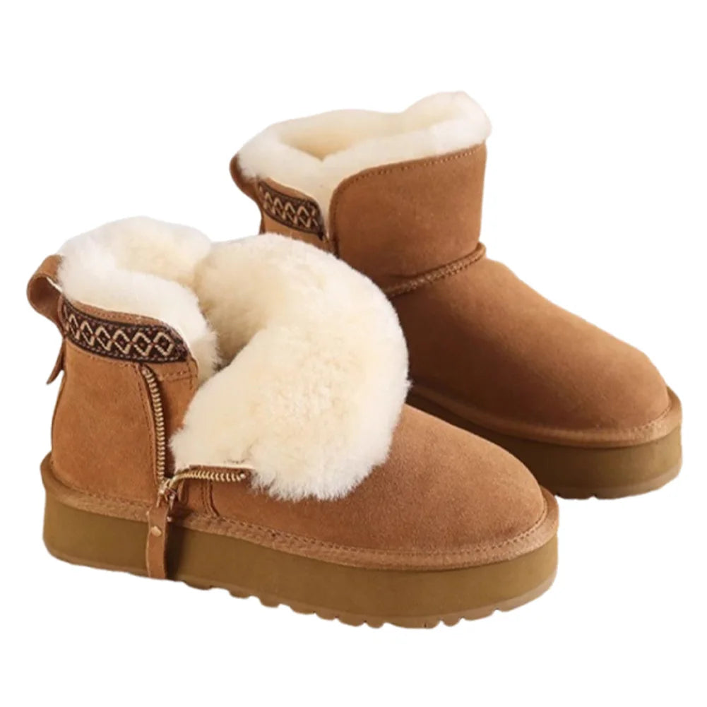 Snow Boots Faux Fur Lining Ankle Booties Anti-Slip Short Boots for Indoor Outdoor
