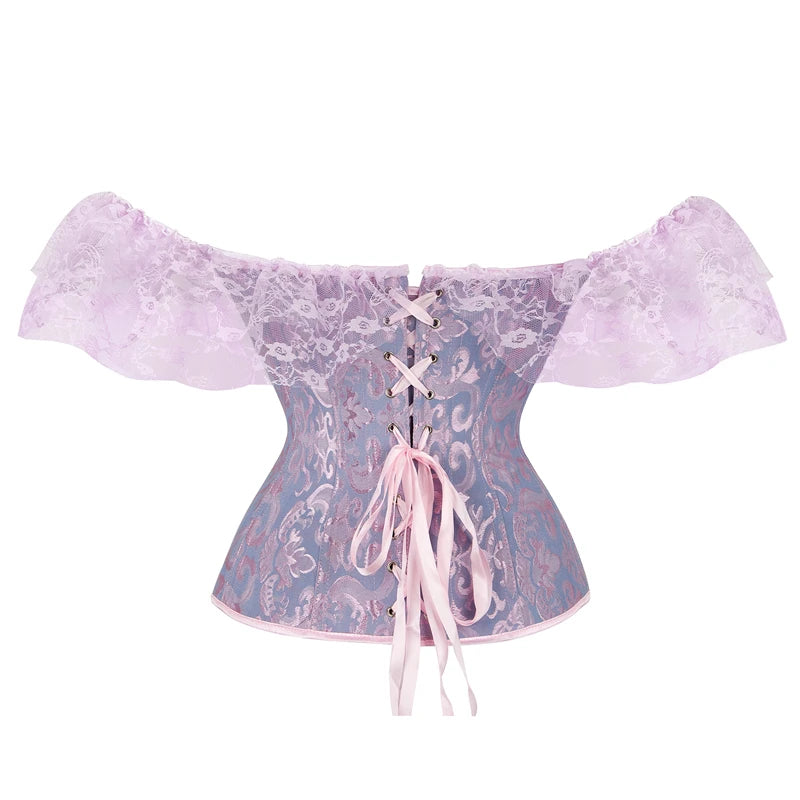 Lace Corset with ming Waistband and Drawstring Closure Stylish Floral Design