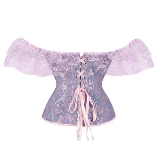 Lace Corset with ming Waistband and Drawstring Closure Stylish Floral Design