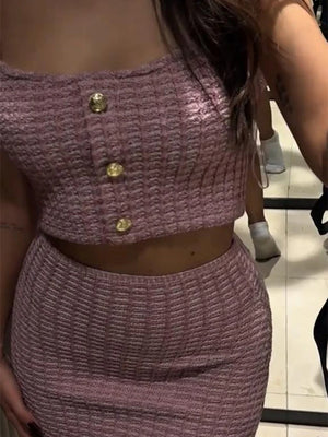 Elegant Knitted Women's Two Pieces Set Fashion Single-breasted Tube Top Hip Package Pockets Shorts Summer Casual Lady Suit