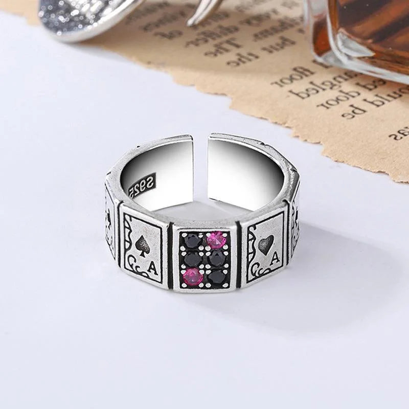 Vintage Lucky Poker Adjustable Open Rings For Women Men Playing Card Finger Stainless Steel Ring Fashion Party Jewelry