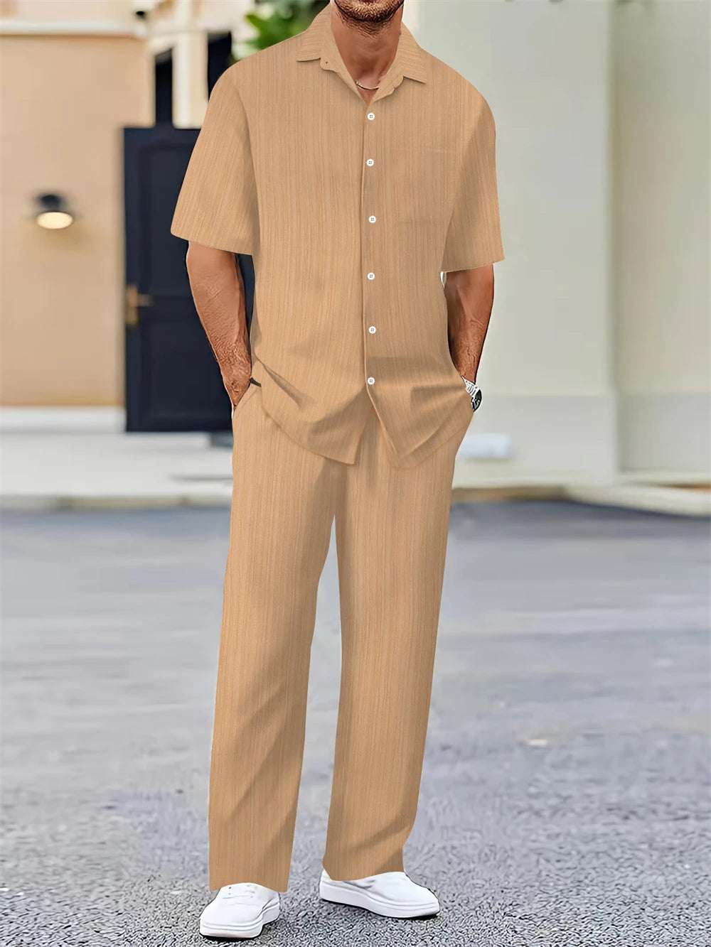 (Shirt+Pants) Summer Men Fashion Classic Shirt men Business Casual Shirts Men Set Of Clothes