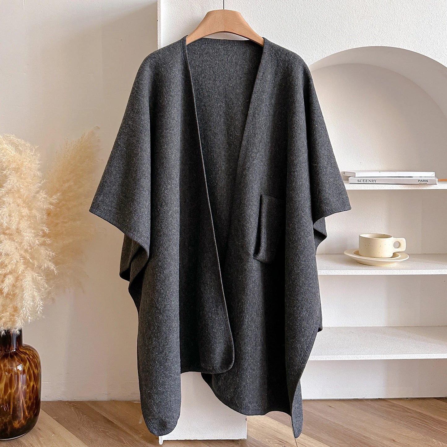 Women's Poncho Winter Warm Shawl Double Sided Designer Thickening Blanket Luxury Scarf Female Cloak Cashmere Pashmina