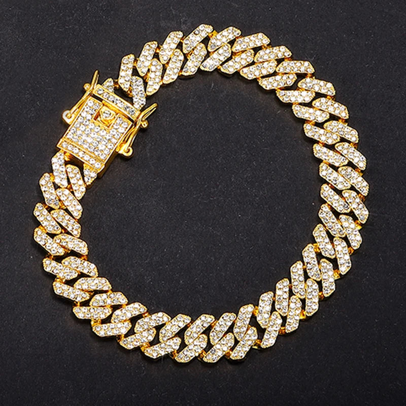 14mm Crystal Miami Iced Out Cuban Link Chain Bracelet For Men&Women Full Rhinestones Charms Jewelry Chain