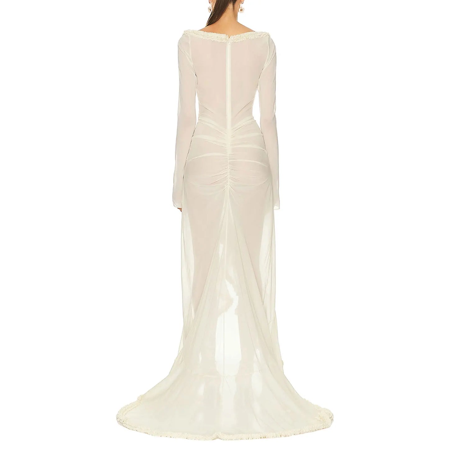 Long Sleeve V Neck Chemise Mesh Nightwear