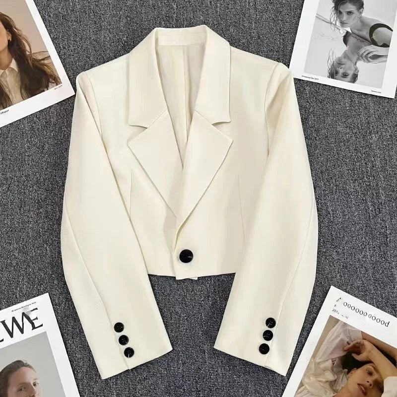 Cropped Blazers Woman Trend  All-match Notched Collar Crop Jacket Women Chic Single Button Suit Coat