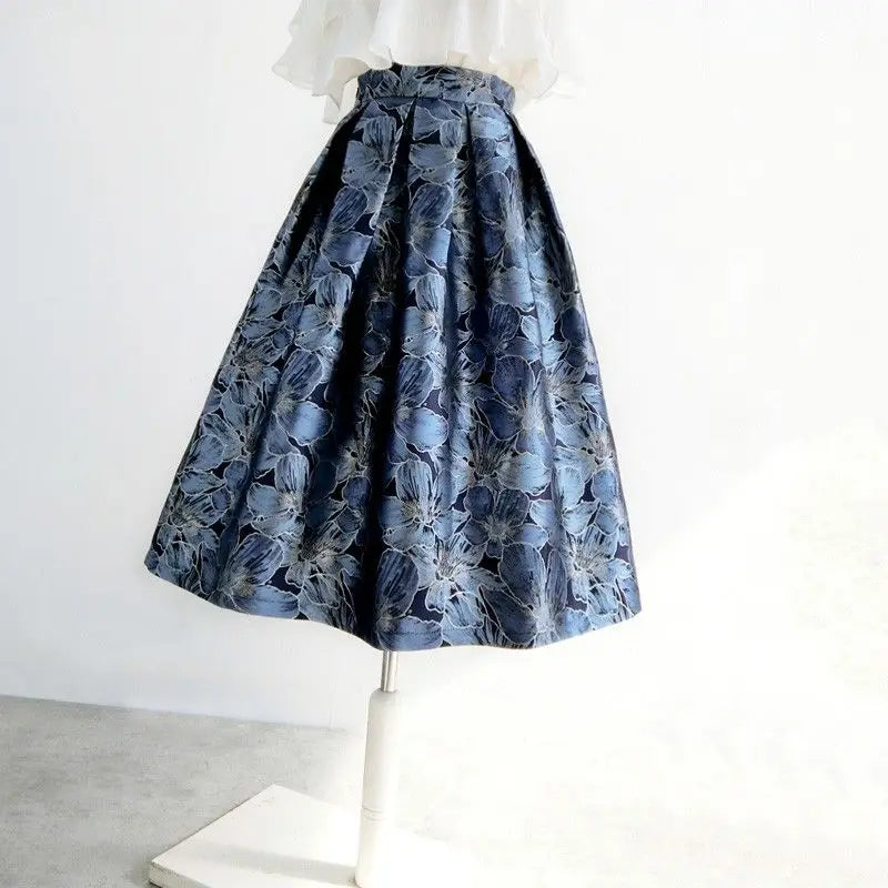 High Waist Jacquard  Vintage  A-line Skirt