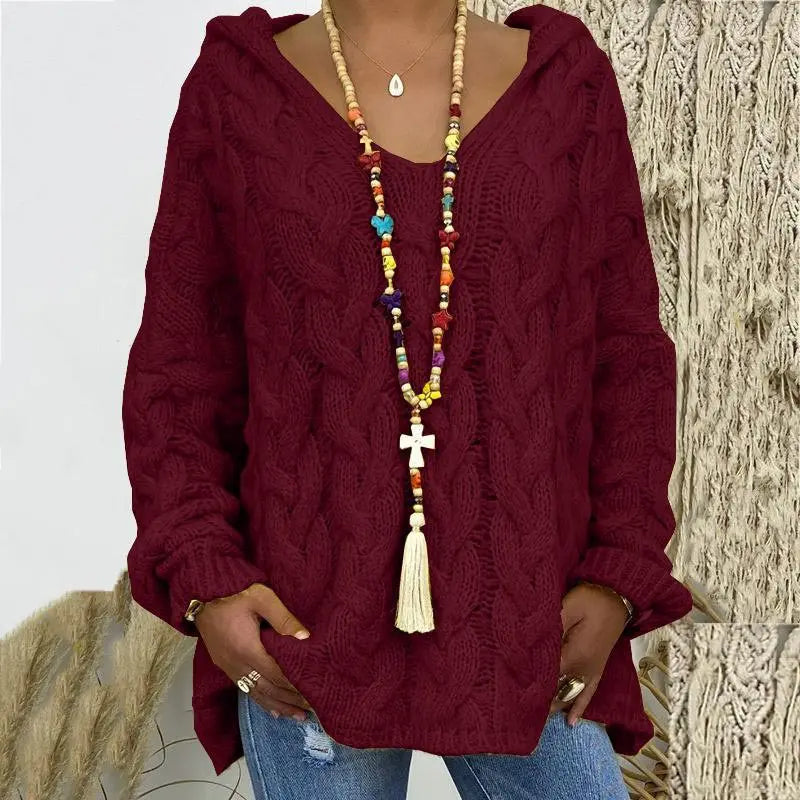 Women's Autumn Twist Knitted Sweater Casual Solid Hooded Pullovers Europe Style Jumpers Streetwear Women's Clothes