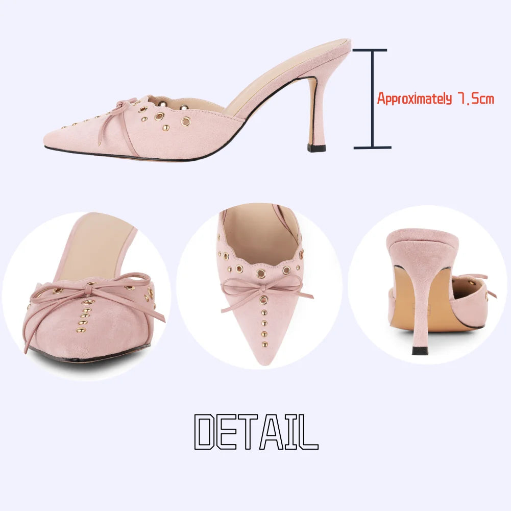 Elegant Bow Decoration  Pointed Toe Kitten Heels  Sandals