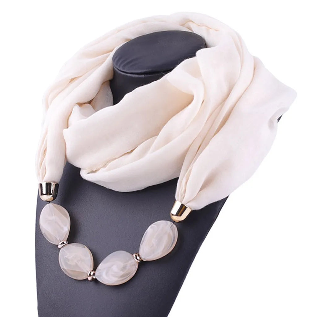Elegant Women Necklace Scarf with Ethnic Style Pendant Soft Cotton Linen Design for Versatile Fashion Accessory