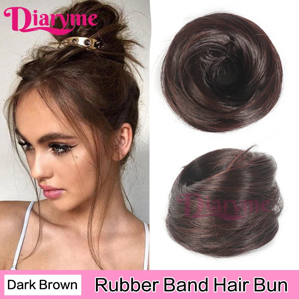 Synthetic Hair Bun Woman Straight Updo hair tie Elastic Rubber Band Chignon Hairpiece Extensions Hair Bands Natural Hairpiece
