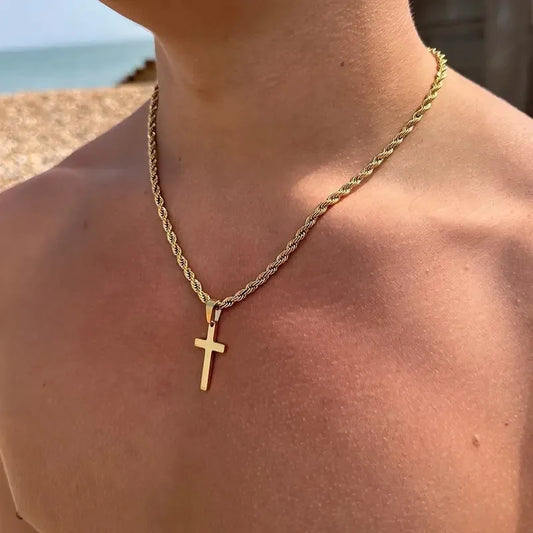 Stainless Steel Cross Pendant Necklace for Men Women Minimalist Gold Color Jewelry Male Female Necklaces Chokers Gifts