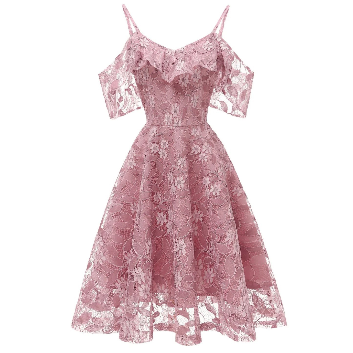 Women Elegant  Princess Dress Ladies Casual Floral Lace Spaghetti Strap Dresses Cocktail Party Swing Dress