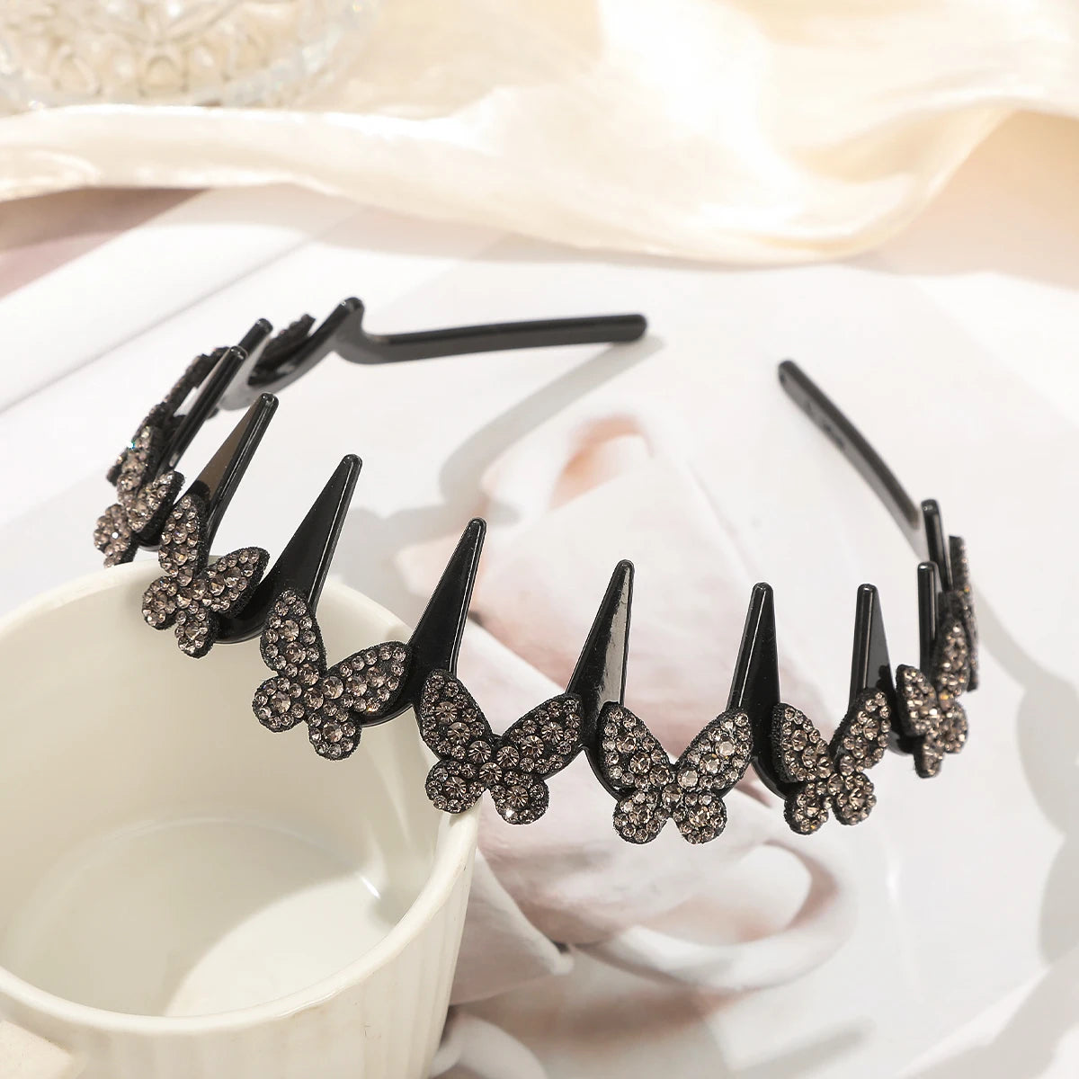 Flower Rhinestone Wave Hairband Headbands Hair Hoops Women  Retro Hair Hoops Face Wash Hairpin Fluffy Texture Toothed Comb