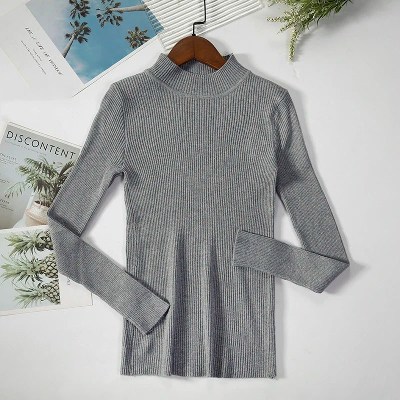 Women's Turtleneck Sweater Knitted Soft Pullovers cashmere Jumpers Basic Solid Soft Sweaters Women Autumn Winter Casual Top