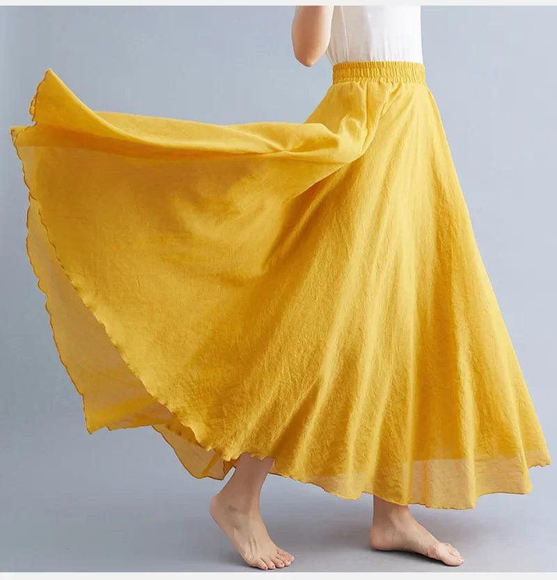 Cotton Linen Maxi  Casual Loose Long Skirt