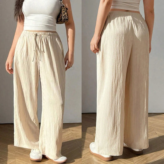 Women s Plus Size High Waisted Wide Leg Palazzo Pants with Elastic Waist and Side Pockets for Comfort and Style