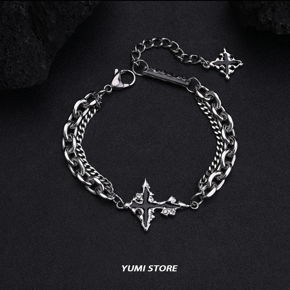 Retro Flame Cross Bracelet For Men Woman Hip Hop Titanium Steel Splice Chain Charm Unisex Jewelry