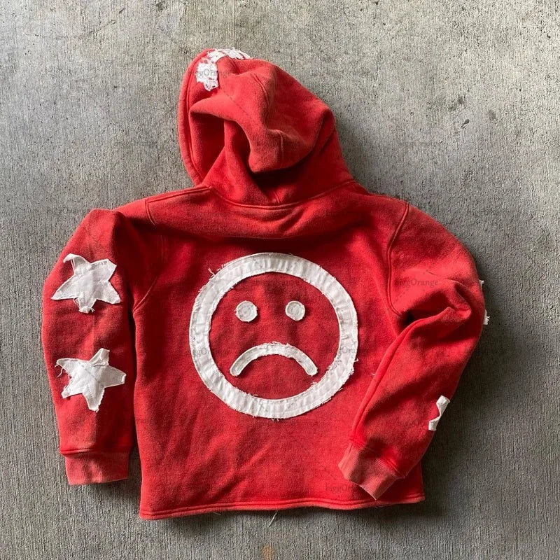 Star Letter Embroidered Zipper Sweatshirt Women  Loose Oversized Hoodie Versatile Casual Retro Jacket