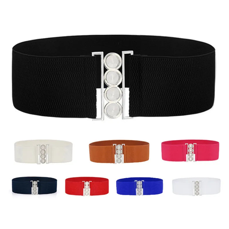 Women’s Elastic Cinch Belt Fashion Stretch Waist Band Clasp Buckle Stretchy Retro Wide Waist Cinch Belt Waistband