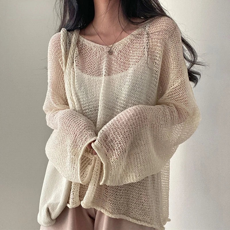 Women's Lazy Style Full Sleeves Jumpers Tops Hollow Out Sexy Women Fashion Casual Streetwear Chic Femme Sweaters Pullovers