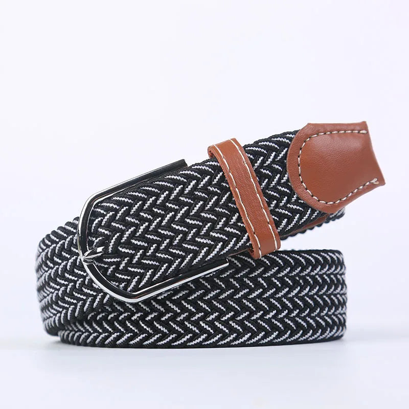 Casual Knitted Pin Buckle Belt Woven Canvas Elastic Expandable Braided Stretch Belts Women Jeans